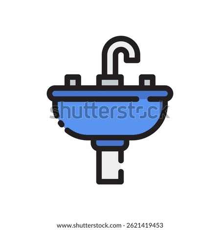 Sink Vector for Hotel Bathroom Facilities and Hygiene. Lavatory illustration. Personal care icon for guest services. Filled Line Icon