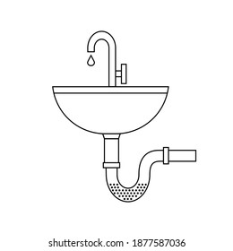 Sink Vector Icon. Sink With Blocked Pipe. Clog In Pipe. Drain Cleaning Thin Line Icon.