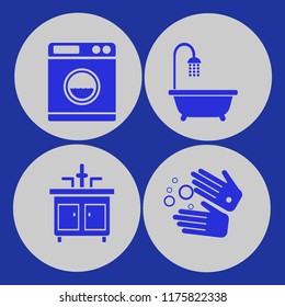 sink vector icons set. with bathroom shower, washer, faucet and wash hands in set