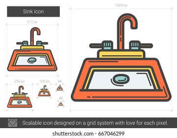 Sink vector line icon isolated on white background. Sink line icon for infographic, website or app. Scalable icon designed on a grid system.