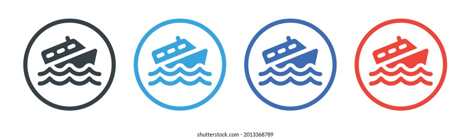 Sinking Boat In The Sea Vector Icon. Marine Accident Concept.