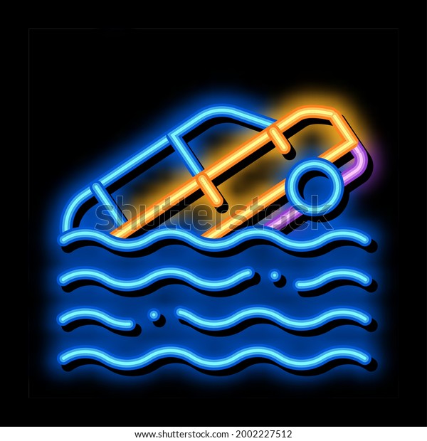 Sinking Car neon light\
sign vector. Glowing bright icon Sinking Car sign. transparent\
symbol illustration