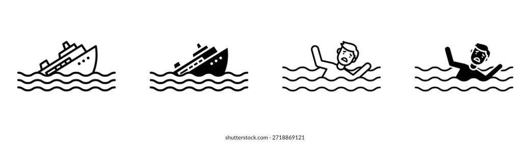 Icono de hundimiento en paquete de estilo lineal y Clipart sobre fondo blanco.