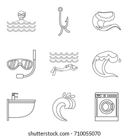 Sinking icons set. Outline set of 9 sinking vector icons for web isolated on white background