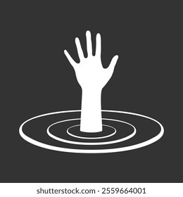 Sinking man graphics icon. Hand of sinking over the water isolated sign on black background. Vector illustration