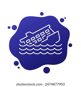 sinking ship icon, accident at sea line vector