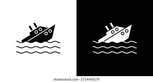 Diseño de silueta de Vector de iconos de barco hundido. Ilustración de Diseño gráfico plano de Vector.