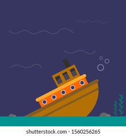 Sinking ship, illustration, vector on white background.