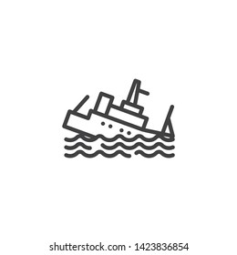 Sinking Ship Insurance Line Icon. Linear Style Sign For Mobile Concept And Web Design. Sinking Boat Outline Vector Icon. Symbol, Logo Illustration. Vector Graphics