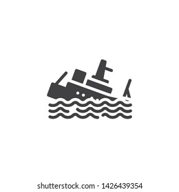 Sinking Ship Insurance Vector Icon. Filled Flat Sign For Mobile Concept And Web Design. Sinking Boat Glyph Icon. Symbol, Logo Illustration. Vector Graphics