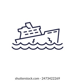 sinking ship line icon on white