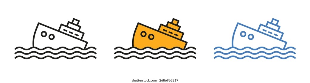 Barco hundido en aguas turbulentas icono Vector. campañas de seguridad y símbolos visuales de la industria de viajes. Ilustración vectorial.