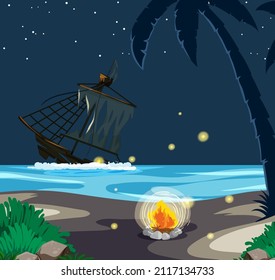 Nave hundida en el mar en la escena nocturna