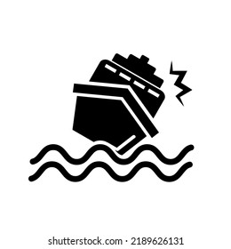 Sinking Ship Silhouette Icon. Ship In Collision. Vector.