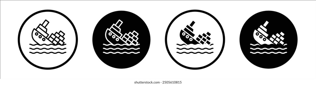 Conjunto de íconos de Vector de barco hundido negro relleno y estilo delineado.