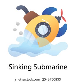 Sinking submarine icon in flat style 