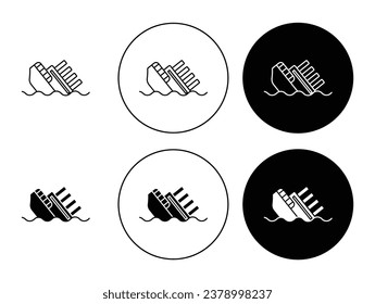 Sinking titanic icon set in black. cargo ship accident vector sign. shipping boat disaster symbol for Ui designs.