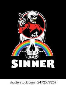 Sinner skull rainbow with an open head to kill