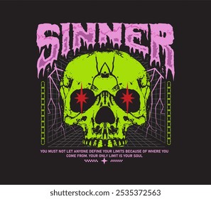 Sinner Slogan with Hand-Drawn Skull Illustration for T-Shirts, Streetwear, Hoodies, and More