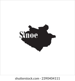 Sinoe map and black letter design on white background