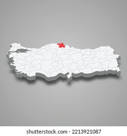 Sinop region location within Turkey 3d isometric map