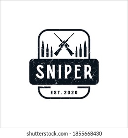 Sinper Gun Weapon Logo Illustration Vector Graphics Design In Vintage Style