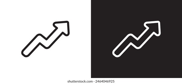 Symbol "Einfache Zeile nach oben". Wachstumsdiagramm-Zeichen. Musik ist ein Trand-Icon-Zeichen, Flexible Pfeilanzeige Statistik. Schwarzer Kurvenpfeil des Trends auf transparent. In: Trading Stock News Impulse. In: Trade Infographic.