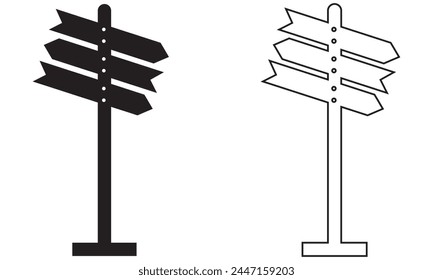 Sinpost-Symbol. Signboard-Vektorgrafik festgelegt. Richtung des Schilds. Schildtafel isoliert auf weißem Hintergrund. Bearbeitbarer Strich. Vektorillustration. EPS 10