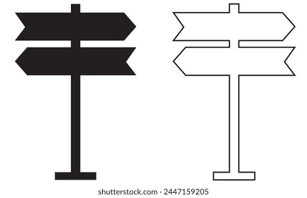 Sinpost-Symbol. Signboard-Vektorgrafik festgelegt. Richtung des Schilds. Schildtafel isoliert auf weißem Hintergrund. Bearbeitbarer Strich. Vektorillustration. EPS 10