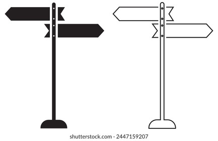 Sinpost-Symbol. Signboard-Vektorgrafik festgelegt. Richtung des Schilds. Schildtafel isoliert auf weißem Hintergrund. Bearbeitbarer Strich. Vektorillustration. EPS 10