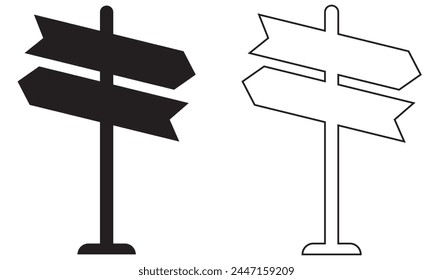 Sinpost-Symbol. Signboard-Vektorgrafik festgelegt. Richtung des Schilds. Schildtafel isoliert auf weißem Hintergrund. Bearbeitbarer Strich. Vektorillustration. EPS 10