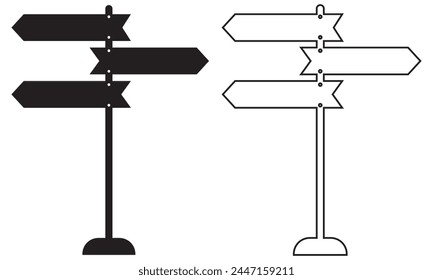 Sinpost-Symbol. Signboard-Vektorgrafik festgelegt. Richtung des Schilds. Schildtafel isoliert auf weißem Hintergrund. Bearbeitbarer Strich. Vektorillustration. EPS 10