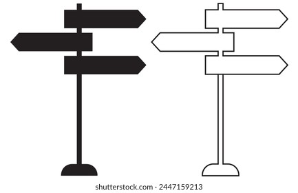 Sinpost-Symbol. Signboard-Vektorgrafik festgelegt. Richtung des Schilds. Schildtafel isoliert auf weißem Hintergrund. Bearbeitbarer Strich. Vektorillustration. EPS 10