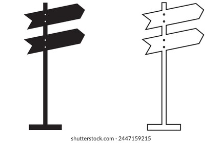 Sinpost-Symbol. Signboard-Vektorgrafik festgelegt. Richtung des Schilds. Schildtafel isoliert auf weißem Hintergrund. Bearbeitbarer Strich. Vektorillustration. EPS 10