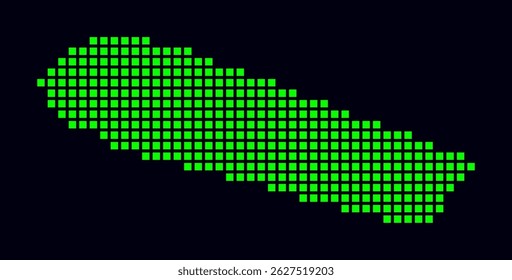 Sint Maarten dotted map. Digital style map of the country on dark background. Sint Maarten shape with square dots. Colored dots style. Large size squares. Trending vector illustration.
