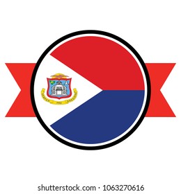 Sint Maarten flag in glossy round button of icon. flag logo of Sint Maarten emblem isolated on white background, Sint Maarten national concept sign, Vector illustration.