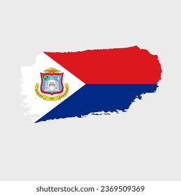 Sint Maarten flag with grunge texture. Vector illustration of Sint Maarten flag painted with brush with grunge effect and watercolor stroke. Happy Independence Day.