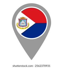 Sint Maarten flag location pin, flag application, Flag on Location Pin, graphic design, map pointer, vector illustration.