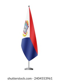 Sint Maarten flag on flag stand for official meetings, transparent background, vector