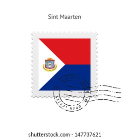 Sint Maarten Flag Postage Stamp on white background. Vector illustration.