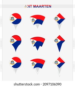 Bandera Sint Maarten, conjunto de iconos de la posición de la bandera de San Martín. Ilustración vectorial de los símbolos nacionales.