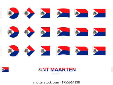 Sint Maarten flag set, simple flags of Sint Maarten with three different effects. Vector illustration.
