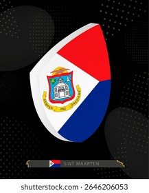 Sint Maarten Flag Shield icon in 3D on Dark Modern Abstract Rugby Background. Perfect for sports events, heritage themes, national celebrations, and patriotic designs.