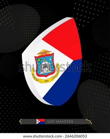 Sint Maarten Flag Shield icon in 3D on Dark Modern Abstract Rugby Background. Perfect for sports events, heritage themes, national celebrations, and patriotic designs.