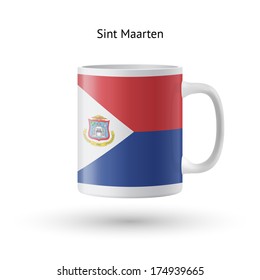 Sint Maarten flag souvenir mug isolated on white background. Vector illustration.