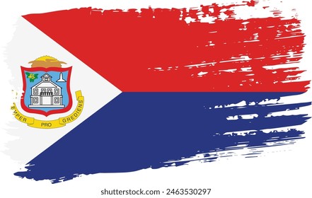 Sint Maarten flag, wide brush stroke on transparent background, vector.