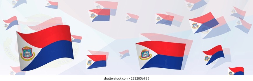 Sint Maarten flag-themed abstract design on a banner. Abstract background design with National flags. Vector illustration.