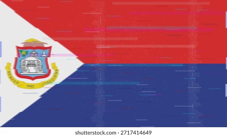 Sint Maarten glitch flag vector, RGB split distortion, digital abstract video frame illustration