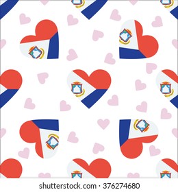 Sint Maarten independence day seamless pattern. Patriotic country flag background. Sint Maarten flag in the shape of heart. Vector seamless pattern.