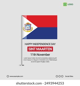 Sint Maarten Independence Day Social Media Banner, Editable Vector Design with Flag